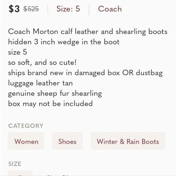 Coach Morton calf leather and sheep fur shearling boots size 5 new!!!! - Picture 11 of 11